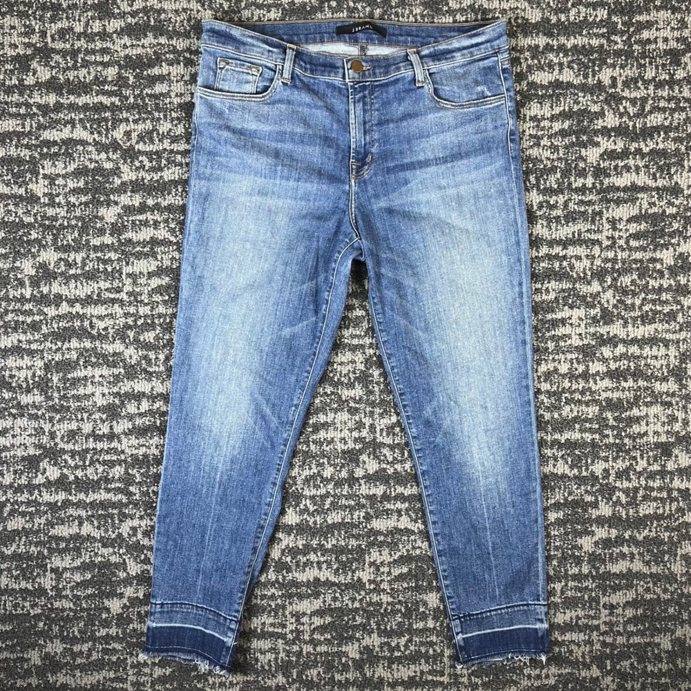 J Brand Mid Rise Capri Womens 34 Blue Corrupted JB000521 Released Raw Hem Jeans